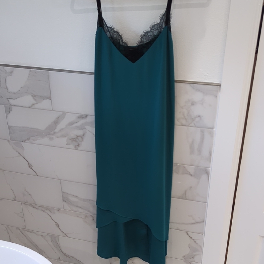 BCBGMaxAzria Teal Dress with Black Lace Detail